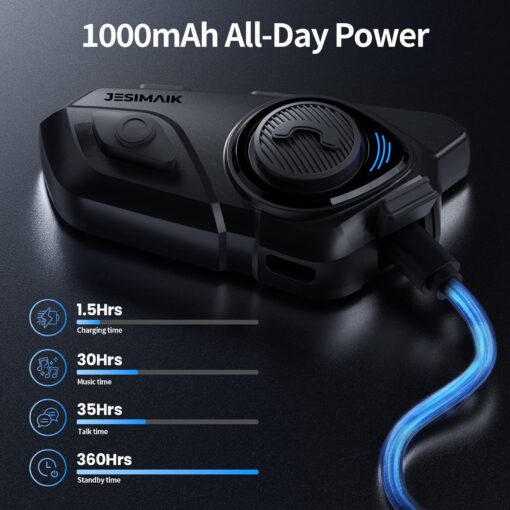 JESIMAIK Motorcycle Helmet Bluetooth Headset, 10 Way 2KM Helmet Communication System, Multitasking Audio Motorcycle Intercom, 2 Mics&40mm Helmet Speaker, 2 Pack - Image 4