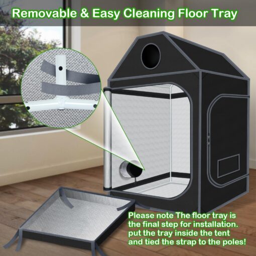 5x5 Grow Tent, 60"x60"x72" Roof Cube Plant Grow Tent, Indoor Growing Tent with Observation Windows, Lightproof Roof Cube Tent with Floor Tray, Mylar Hydroponic Tent - Image 5