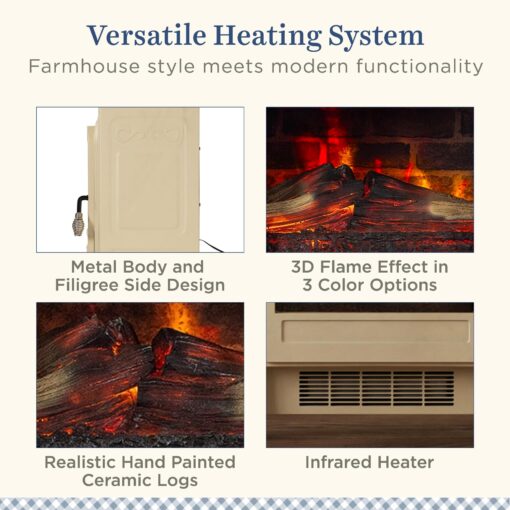 Country Living 18 Inch Infrared Freestanding Electric Fireplace Stove Heater in Cream | Provides Supplemental Zone Heat with Remote Control | Adjustable Flame Colors, Speeds, Brightness | Metal Body - Image 6