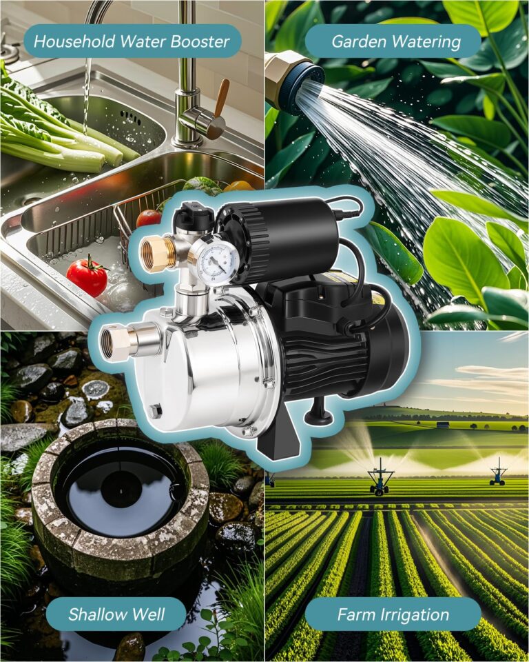 Moonshan 3/4 HP Water Pressure Booster Pump for Home 1050GPH Shallow Well Jet Pump with Pressure Tank Auto ON/OFF Stainless Steel Self-Priming System Pressure Switch for Whole House, Garden, Lawn - Image 2
