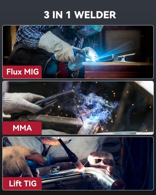 ARCCAPTAIN 130A MIG Welder, 110V Flux Core MIG Welder/Lift TIG/Stick 3 in 1 Welding Machine with Synergy, IGBT Inverter Portable Gasless Welder Equipment with Welding Gun and 2lb Welding Wire - Image 8