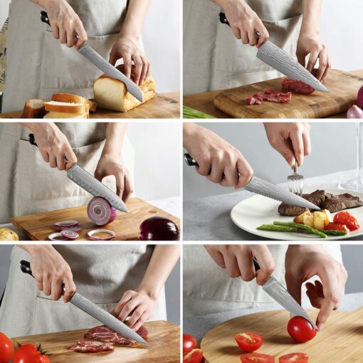 NANFANG BROTHERS Knife Sets, 9 Pieces Damascus Kitchen Knife Set with Block, ABS Ergonomic Handle for Chef Knife Set, Knife Sharpener and Kitchen Shears, Knife Block Set - Image 5