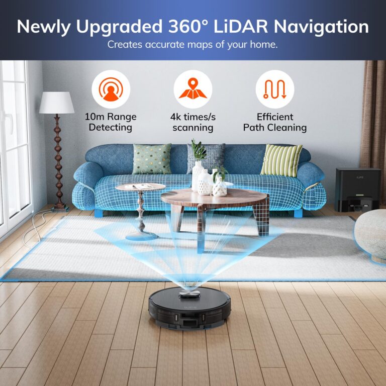 ILIFE T20s Self-Emptying Robot Vacuum and Mop Combo, 5000Pa Suction, 70-Day Capacity, LiDAR Navigation, 260mins Runtime, App/Alexa Control, Robotic Vacuum Cleaner for Hard Floors, Carpets and Pet Hair - Image 3