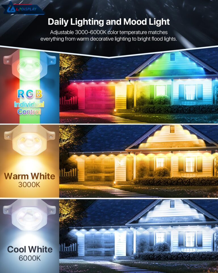 LPDISPLAY Permanent Outdoor Lights Pro 100ft with 80LEDs,RGB Cool Warm Light Smart permanen Outdoor Lights, Outdoor Christmas Lights for Outside House Decor All Year, Halloween, Christmas, Holiday - Image 8