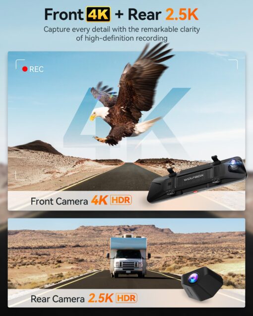 WOLFBOX G900 PRO Mirror Dash Cam with STARVIS 2 IMX678, 12 inches Rear View Mirror Camera with Front 4K and Rear 2.5K, Included 128GB Card, Voice Control, 5.8GHz WiFi, Loop Recording, G-Sensor & GPS - Image 6