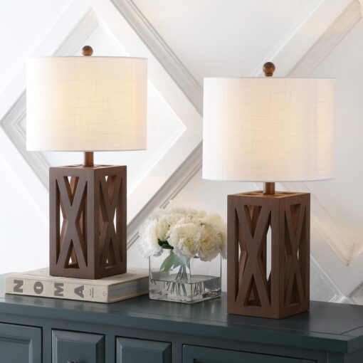 JONATHAN Y JYL1062A-SET2 Stewart 21.5" Wood LED Table Lamp Farmhouse, French Country, Rustic, Bohemian, Bedroom, Living Room, Office, College, Bookcase, Brown (Set of 2) - Image 6