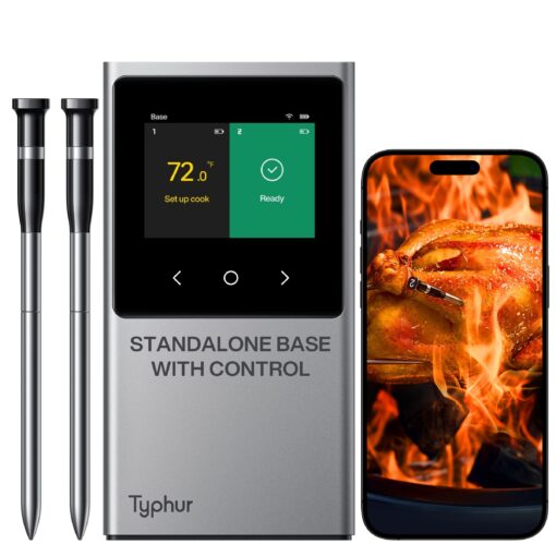 Typhur Sync Pro WiFi Wireless Meat Thermometer, 2 Thin Probes, Smart Base, LCD Display, Unlimited Range, Bluetooth 5.4, Improved Stability, NIST-Certified Accuracy, BBQ, Grill, Smoker, Oven, Kitchen