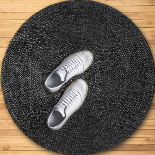 GRUHUM Black Jute Area Rug 10ft Natural Fiber Round Handwoven Boho Farmhouse Rustic Vintage Soft Braided Reversible EcoFriendly Rugs for Indoor Kitchen Bedroom Living Room Hallways (10' ft Round) - Image 4