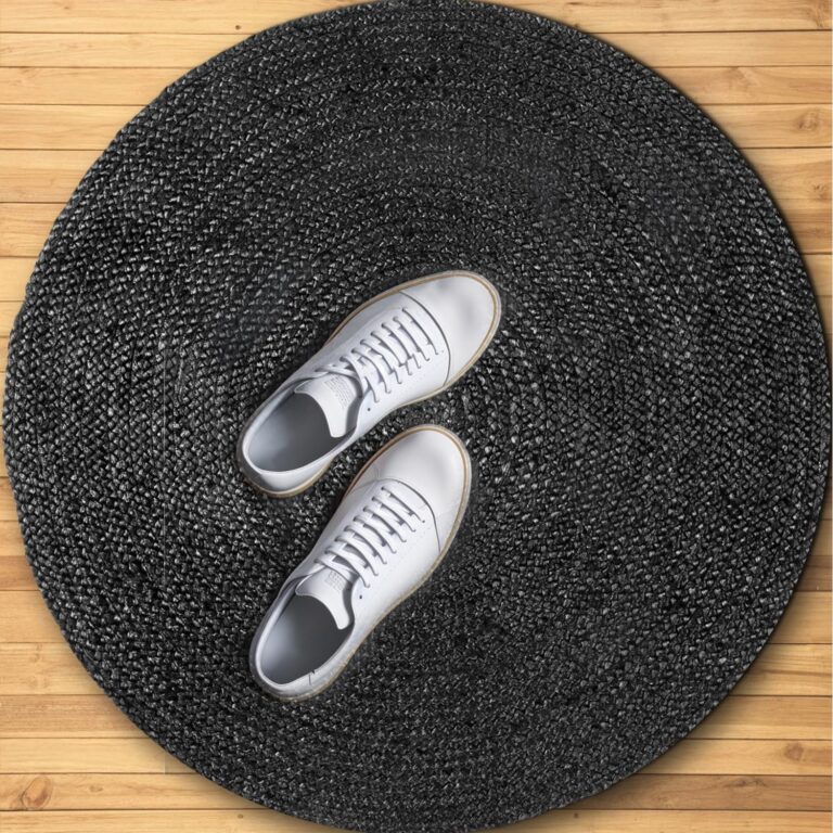 GRUHUM Black Jute Area Rug 10ft Natural Fiber Round Handwoven Boho Farmhouse Rustic Vintage Soft Braided Reversible EcoFriendly Rugs for Indoor Kitchen Bedroom Living Room Hallways (10' ft Round) - Image 4