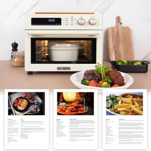 VAL CUCINA Retro Style Infrared Heating Air Fryer Toaster Oven, Extra Large Countertop Convection Oven 10-in-1 Combo, 6-Slice Toast, Enamel Baking Pan Easy Clean with Recipe Book, Almond Yellow Color - Image 3