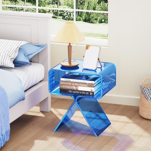 solaround Acrylic Nightstand Side Table Modern Design Clear Home Decor Display End Table for Living Room (Blue) - Image 6