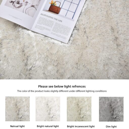 ORINOVA White and Grey Area Rugs 9x12 Living Room Large Washable Faux Fur Rugs for Bedroom Nursery Shaggy Sheepskin Fur Rectangle Rug - Image 2