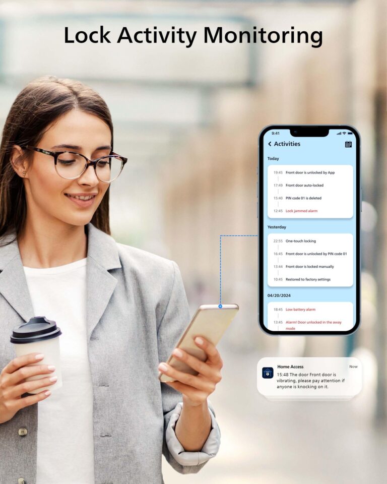 Philips WiFi Smart Lock with Fingerprint Keypad, Turn Your Existing Deadbolt into Smart Door Lock, Built-in WiFi, APP Remote Control, Keyless Entry Door Lock, Auto-Locking, Status Logging, Black - Image 4