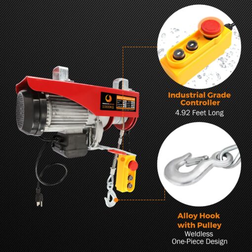 BEAMNOVA Electric Hoist 110-120v Overhead Engine Lift 110-120 Volt with Line 4.92 Ft Remote Control Switch Hook Strap Beam Mounting Bracket Gloves Pulley (2200lbs) - Image 5