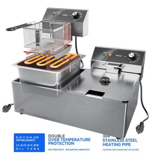 TOPKITCH Commercial Deep Fryer Stainless Steel Dual Tank Electric Deep Fryer with 2 Baskets Capacity 10L X 2(21.2QT) Electric Countertop Fryer for Restaurant and Home Use, 120V 3600W - Image 2