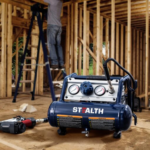 STEALTH Air Compressor 1 Gallon, 1/2HP Max 125 PSI, Induction Motor, 0.8 CFM@90PSI, 1.3 CFM@40PSI, Oil-Free Maintenance Free Light Weight Electric Air Tools for Drilling, Nailing, Grinding, SAUQ-1105 - Image 5