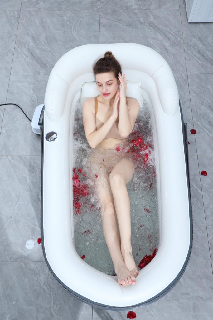 Inflatable Bathtub Bubble Massage Mat, Portable Adult Spa Bathtub, All-in-one Wavemaker and Air Pump, Adjustable Bubble Settings - Includes Remote Control, Inflatable Backrest and Atmosphere Lighting - Image 3