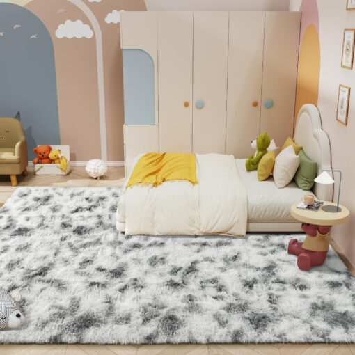 LOCHAS Ultra Soft Indoor Modern Area Rugs 9x12, Fluffy Living Room Carpets for Children Bedroom Home Decor Nursery Rug, Tie-Dyed Grey & White - Image 2
