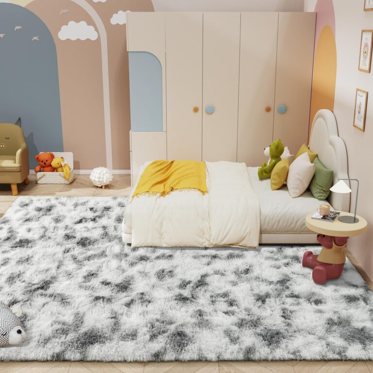 LOCHAS Ultra Soft Indoor Modern Area Rugs 9x12, Fluffy Living Room Carpets for Children Bedroom Home Decor Nursery Rug, Tie-Dyed Grey & White - Image 2