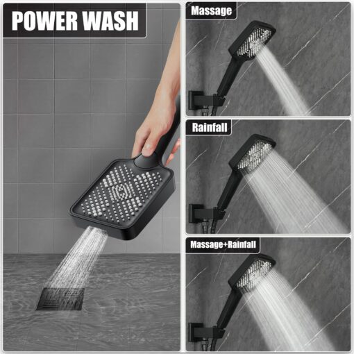 Thermostatic Shower System 13-Inch Rainfall Shower Head - 3 Setting Handheld Sprayer, Complete Bathroom Set with Faucet Mixer Trim Kit & Valve Matte Black - Image 3