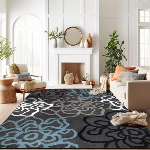 Rugshop Contemporary Modern Floral Abstract Flowers Easy Maintenance for Home Office, Living Room, Bedroom, Kitchen Soft Area Rug 7'10" x 10'2" Gray - Image 2