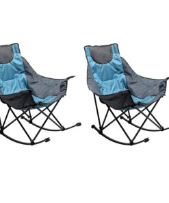 SUNNYFEEL Rocking Camping Chair, Luxury Padded Recliner, Oversized Folding Lawn Chair with Pocket, Heavy Duty for Outdoor/Picnic/Lounge/Patio, Portable Camp Rocker Chairs with Carry Bag