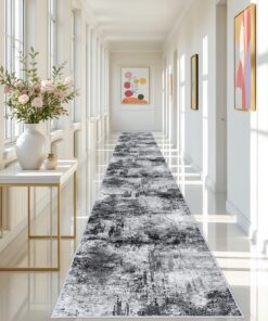 RUUGME Washable Hallway Rug 3x20 - Runner Rug Stain Resistant for Living Room Non Slip Indoor Entryway Rubber Backing Carpet Bedroom Kitchen Distressed Floor Decor Mat Machine Washable 3x20 Black A