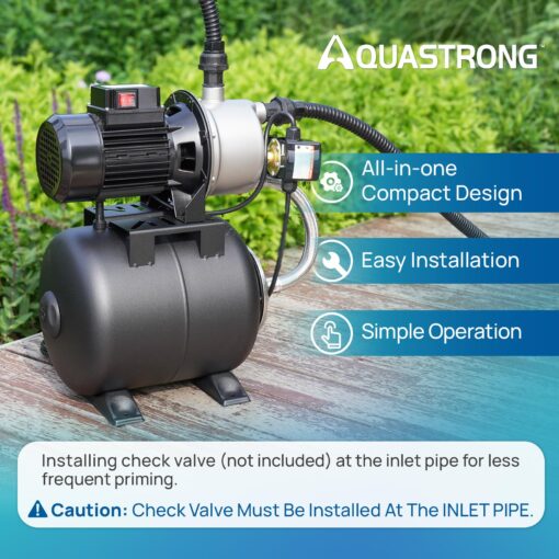 Aquastrong 1.6 HP Shallow Well Pump with Pressure Tank, NSF Certified, 1320 GPH, 115V, Stainless Steel Irrigation Pump, Automatic Water Booster Jet Pump for Home, Garden, Lawn - Image 5