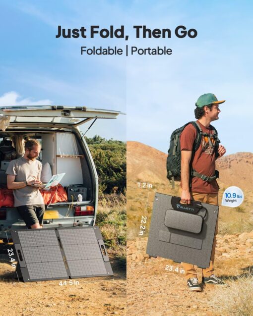 BLUETTI 100W Solar Panel for Solar Generator EB3A AC2A AC50B AC70 AC180 AC200L Elite 200 V2 AC300 B300K Handsfree 1 & 2, Foldable Solar Charger with Adjustable Kickstands for RV, Camping - Image 3