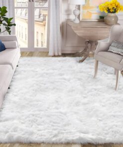 ORINOVA White Rugs for Living Room 6x9 Area Rugs for Bedroom Large Washable Faux Sheepskin Fluffy Fur Rug Nursery Rugs Room Décor