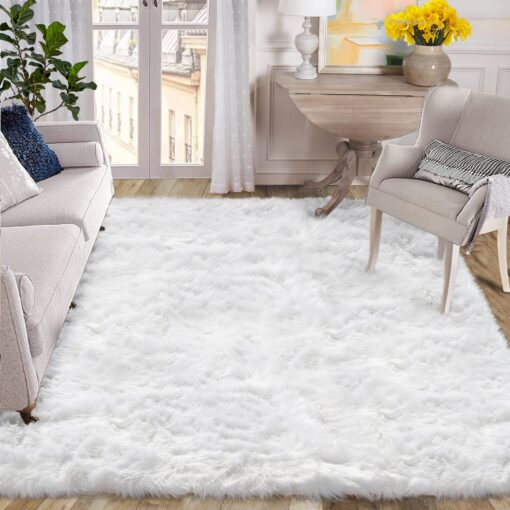 ORINOVA White Rugs for Living Room 6x9 Area Rugs for Bedroom Large Washable Faux Sheepskin Fluffy Fur Rug Nursery Rugs Room Décor
