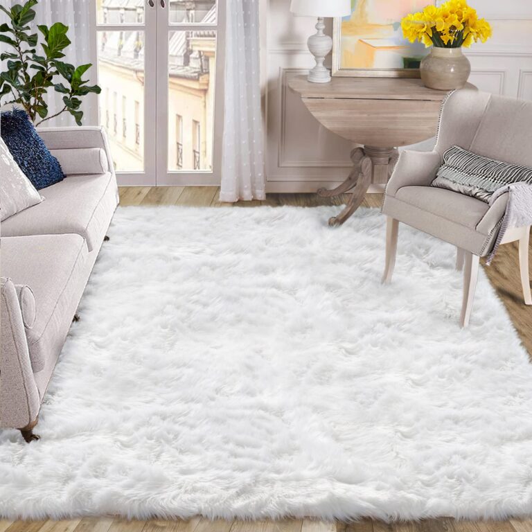 ORINOVA White Rugs for Living Room 6x9 Area Rugs for Bedroom Large Washable Faux Sheepskin Fluffy Fur Rug Nursery Rugs Room Décor