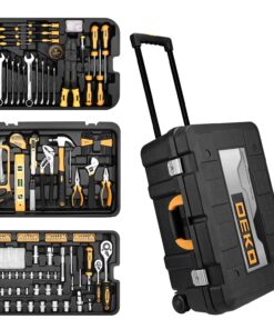 DEKOPRO 258 Piece Tool Kit with Rolling Tool Box Socket Wrench Hand Tool Set Mechanic Case Trolley Portable