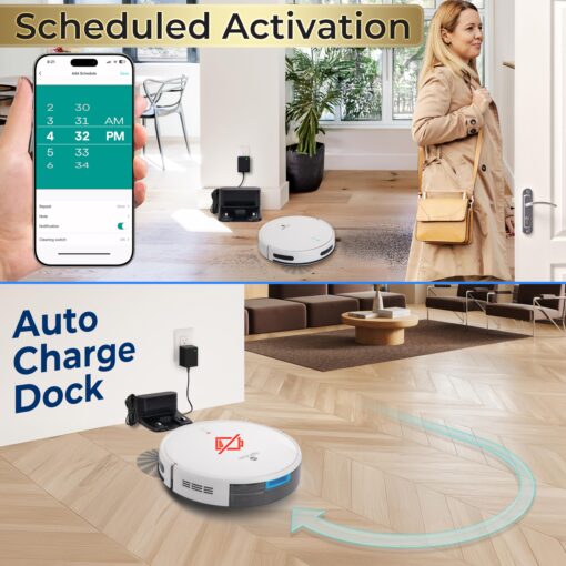 Smart Robot Vacuum and Mop Combo, 2000Pa Suction, App Control, 4 Cleaning Modes, Anti-Fall Sensors, Multi-Surface Cleaning, Self-Charging, Ideal for Pet Hair, Soft and Hard Floors, White - Image 3