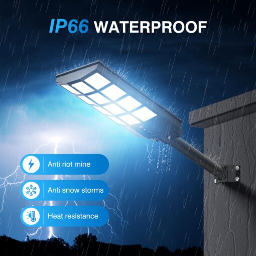 3000W Solar Street Lights Outdoor, Wide Angle Commercial Solar Lights Outdoor Dusk to Dawn, 6500K Flood Light Outdoor with Motion Sensor, IP66 Waterproof LED Street Light for Parking Lot, Yard 2PACK - Image 4