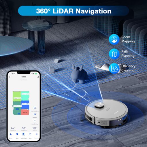 Tikom Robot Vacuum and Mop with LiDAR Navigation L9000, 4000Pa Robotic Vacuum Cleaner, 150Min Max, Smart Mapping, Good for Pet Hair, Carpet, Hard Floor - Image 8