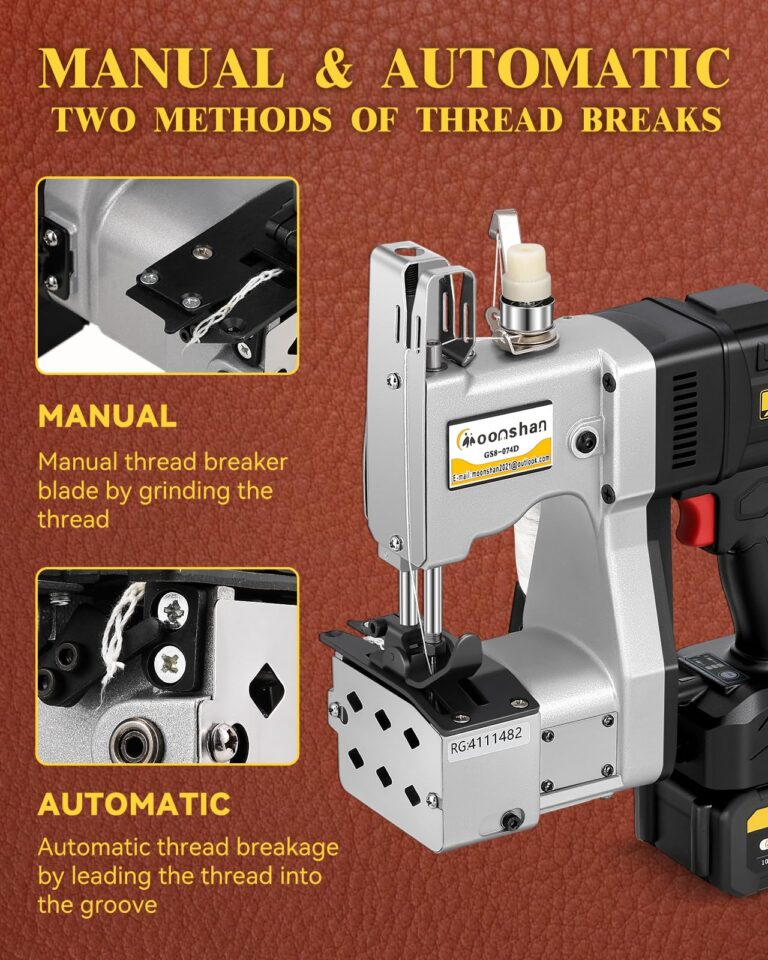Moonshan Cordless Bag Closer Machine, Adjustable Speed Industrial Bag Closing Machine Bag Sewing Machine Aluminum Alloy for Packing Woven Bags Leather GS8-074D - Image 3