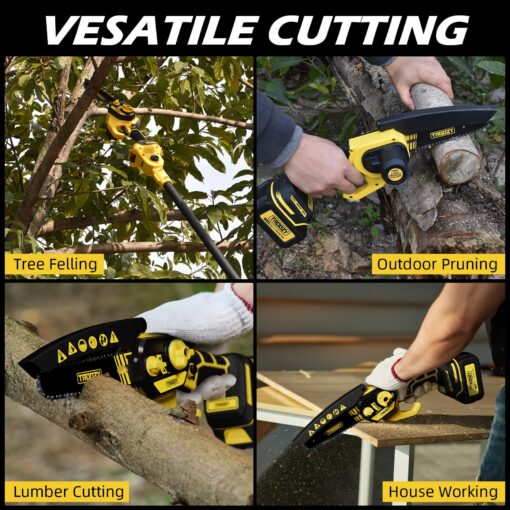 TROOZY Cordless Pole Saw & Mini Chainsaw 2-in-1, 6-inch Brushless Electric Tree Trimmer,Tree Cutter for Outdoors Pruning & Wood Cutting, Battery Included - Image 6