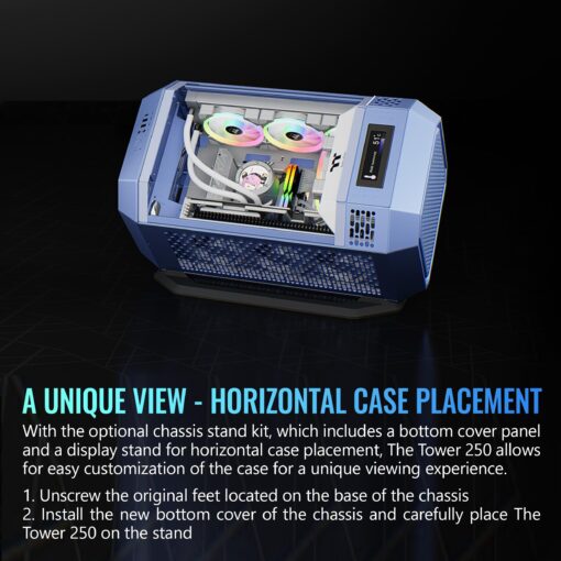 Thermaltake Tower 250 Hydrangea Blue Mini-ITX Mini Tower; 2x120mm CT Fans Included; 360mm Radiator Support; 360mm GPU Clearance; Dual Chamber; CA-1Z9-00SFWN-00 - Image 5