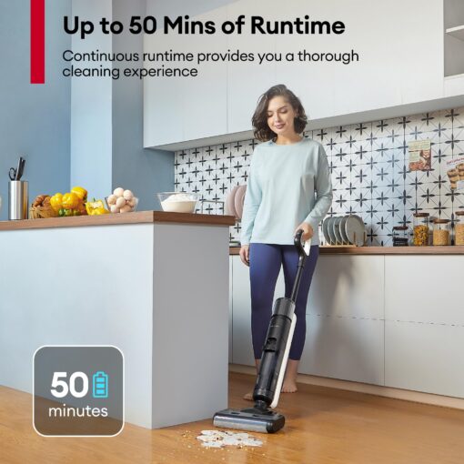Ultenic Wet Dry Vacuum Cleaner,Cordless Vacuum Mop Combo with Self-Cleaning,Smart Mess Detection,50mins Runtime,3-in-1 Vacuum Mop for Hard Floors,Edge Cleaning,LED Display,Black,AC1 Elite - Image 6
