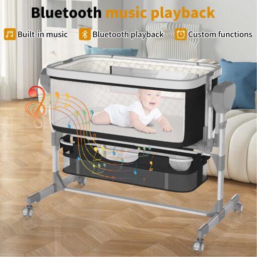 ErmeiRabbit Rocking Bassinet for Baby, Electric Baby Bassinet Automatic 5 Rocking Motion Bassinet Bedside Sleeper for Newborn, Auto Rolling Baby Cradle 6 Height Adjustable with 4 Lullabies - Image 3