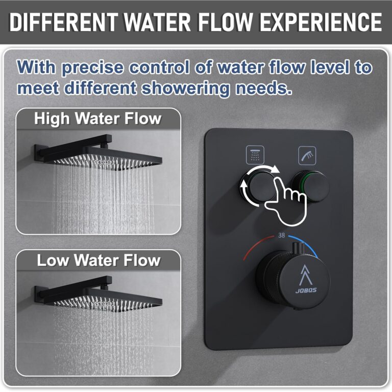 JQBQS Thermostatic Shower Valve/System 12 inches Black Brass Faucet Set With Diverter/Mixer With Handheld Rain Head High Pressure Modern Rainfall - Image 5