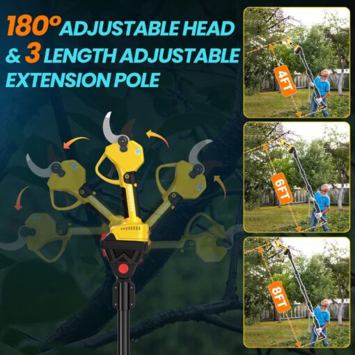 Electric Pruning Shears Cordless 1.6-2.0 Inches & Electric Pole Pruner 2-IN-1 Reach To 14-ft, 2 * 2Ah Battery Pruning Shears, Cordless Pole Pruner Garden Tool for Tree Trimming Branch Cutter - Image 6