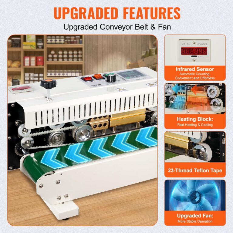 VEVOR Continuous Bag Band Sealing Machine FR770A Horizontal Bag Sealer with Digital Temperature Control Band Sealer Machine for 0.02-0.08 mm Plastic Bags Continuous Band Sealer with Printing Function - Image 5