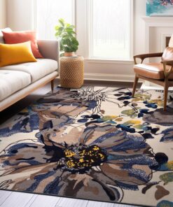 Rugshop Modern Bright Flowers Non-Slip (Non-Skid) Area Rug 8 x 10 (7' 10" x 10') Cream