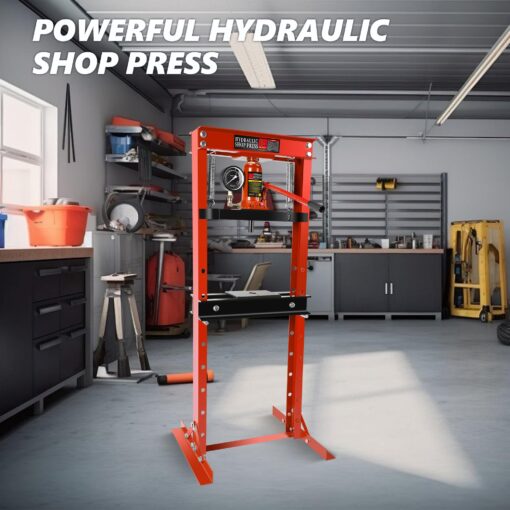 12 Ton Hydraulic Press, H-Frame Garage Floor Shop Press with Built-in Relief Valve & Pressure Gauge to Bend, Straighten, Or Press Parts, Install Bearings & U-Joints - Image 2