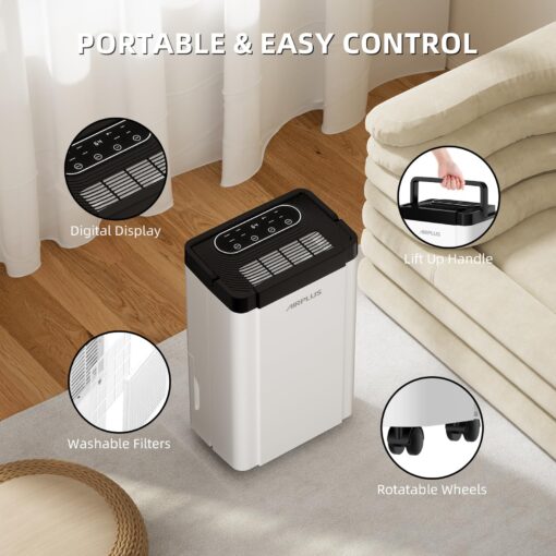AIRPLUS 4,500 Sq. Ft. 70pint Dehumidifier, Humidity with Auto Shut off, Auto Drain or Manual Drainage, 0.8 gal Water Tank Capacity for Home and Basement - Image 6