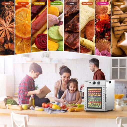 ROVRAk Food Dehydrator for Jerky, Fruit, Meat, Herbs, 12-Tray Stainless Steel Dehydrator Machine, Adjustable Timer, Temperature Control, Overheat Protection (67 Recipes) - Image 5