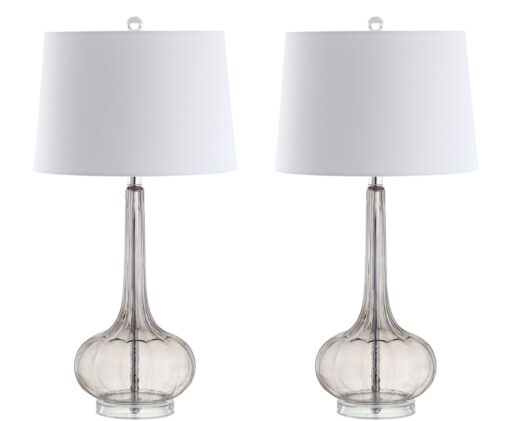 JONATHAN Y JYL1079D-SET2 Bette 28.5" Glass Teardrop LED Table Lamp Contemporary Transitional Bedside Desk Nightstand Lamp for Bedroom Living Room Office College Bookcase, Smoke Gray (Set of 2) - Image 2