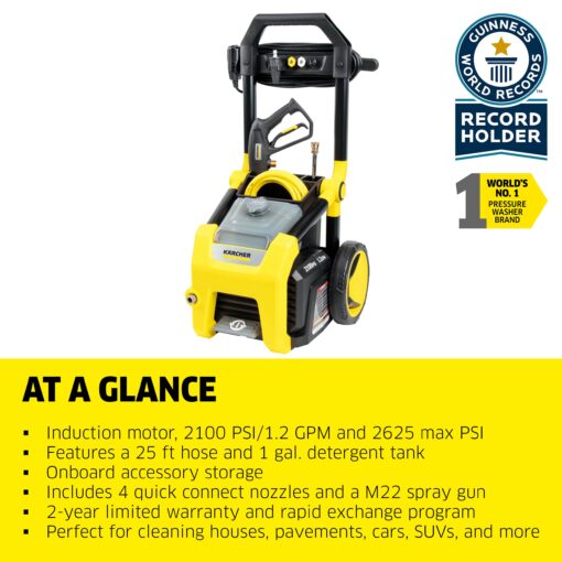Kärcher Pressure Washer K2100PS, Max 2625 PSI, 3 Spray Nozzles, Detergent Tank, For Cars, Driveways, Siding, Patios, 2.07 max. GPM - Image 3